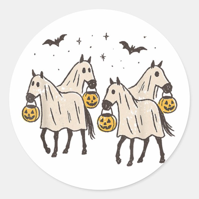 Pegatina Redonda Caballos fantasma, truco o truco de Halloween (Anverso)