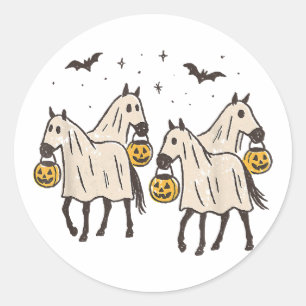 Pegatina Redonda Caballos Fantasmas Lindos Halloween Truco o Trato 