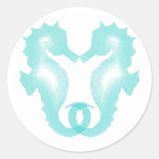 Pegatina Redonda Caballos marinos besándose