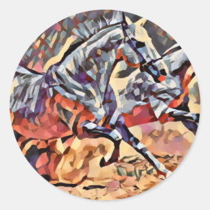 Pegatina Redonda Caballos salvajes abstractos Arte de rodeo occiden