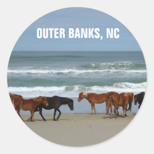 Pegatina Redonda Caballos salvajes al margen de los bancos OBX Caro