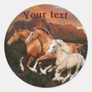 Pegatina Redonda caballos salvajes de Arizona