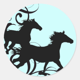 Pegatina Redonda Caballos salvajes negros