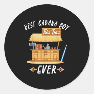 Pegatina Redonda Cabana Boy Tiki Bar Beach Limbo Surfing Bartender