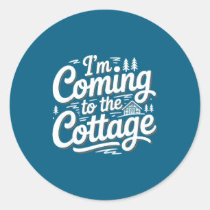 Pegatina Redonda Cabaña de Cottage Lake Camping