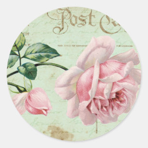 Pegatina Redonda Cabaña floral elegante del vintage de los rosas