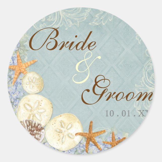 Pegatina Redonda Cabaña floral junto al Boda de la playa de las con (Anverso)