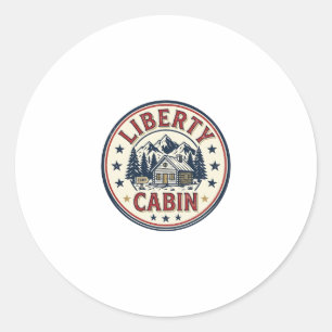 Pegatina Redonda Cabaña Liberty Patriótica Patriótica Cabaña Montañ