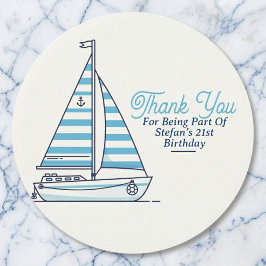 Pegatina Redonda Cabana Personalizada a Rayas de Barco de Vela Náut