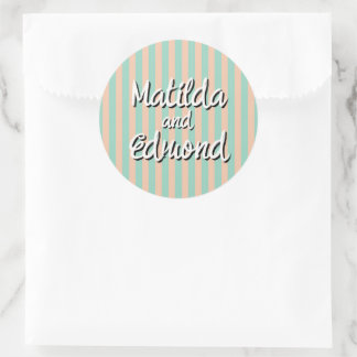 Pegatina Redonda Cabana Raya Melocotón y Verde Raya Preppy Boda