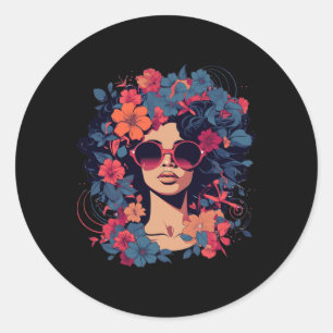 Pegatina Redonda Cabello Afro Natural Orgullo de la Historia Negra