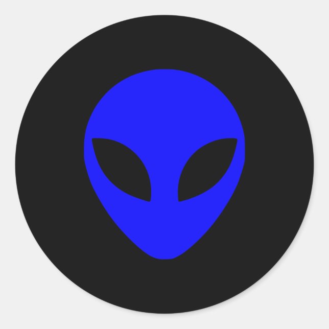 Pegatina Redonda Cabeza alienígena azul (Anverso)