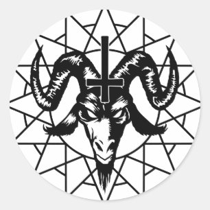 Pegatina Redonda Cabeza con la estrella del caos (negro)