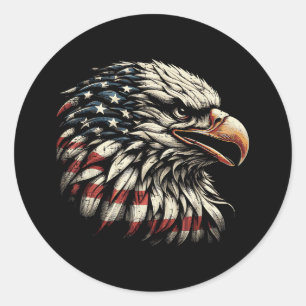 Pegatina Redonda Cabeza de águila calva bandera americana USA Patri