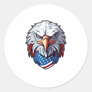 Pegatina Redonda Cabeza de águila calva fuerte con USA Bandana