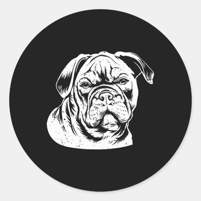 Pegatina Redonda Cabeza de bulldog (Anverso)