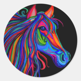 Pegatina Redonda cabeza de caballo arco iris