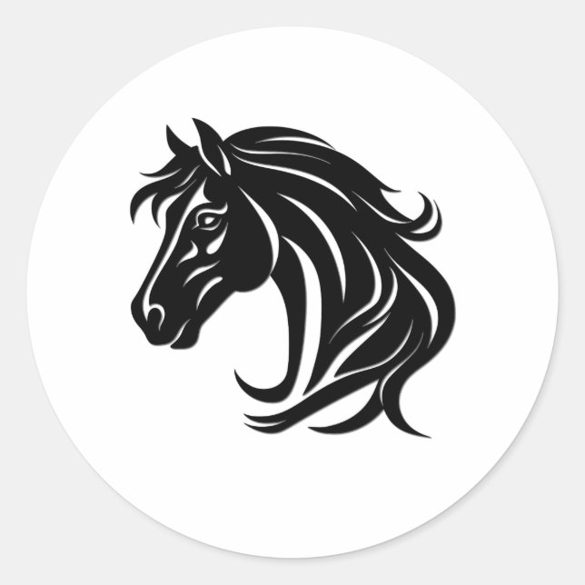 Pegatina Redonda Cabeza de caballo negro magnífico (Anverso)