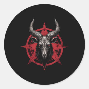 Pegatina Redonda Cabeza de cabra Baphomet Pentagram Satanic Devil O
