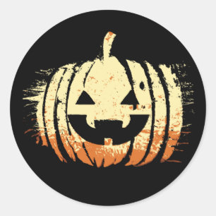 Pegatina Redonda Cabeza de calabaza de trenzas espeluznantes   Hall