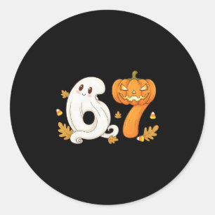 Pegatina Redonda Cabeza de Calabaza Espantosa Fantasma 67 Seis Siet
