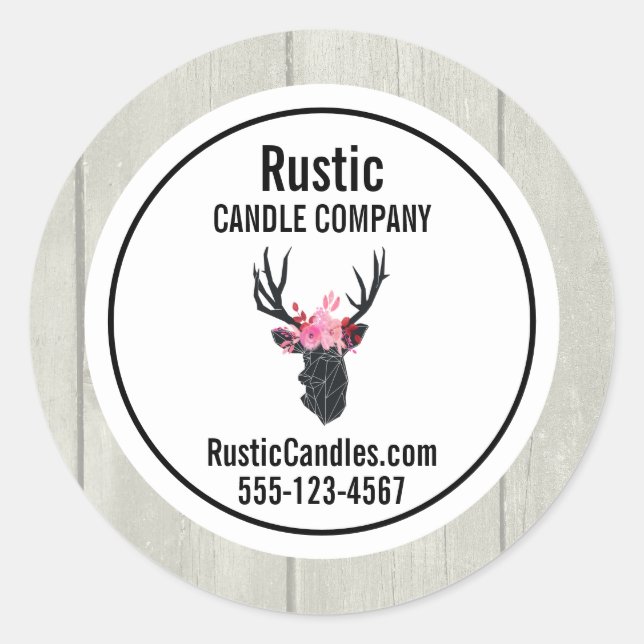Pegatina Redonda Cabeza de ciervo geométrica con negocio de corona  (Anverso)