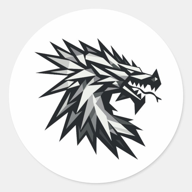 Pegatina Redonda Cabeza de dragón poligonal (Anverso)