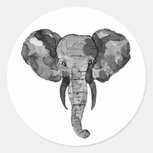 Pegatina Redonda Cabeza de elefante africano gris