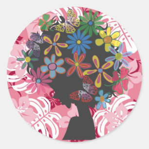 Pegatina Redonda Cabeza de Hibiscus×Bomber