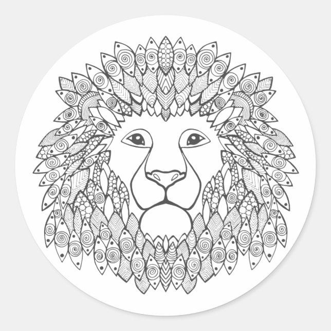 Pegatina Redonda Cabeza de león inspirada 3 (Anverso)
