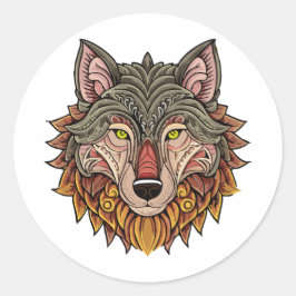 Pegatina Redonda Cabeza de lobo desde el frente