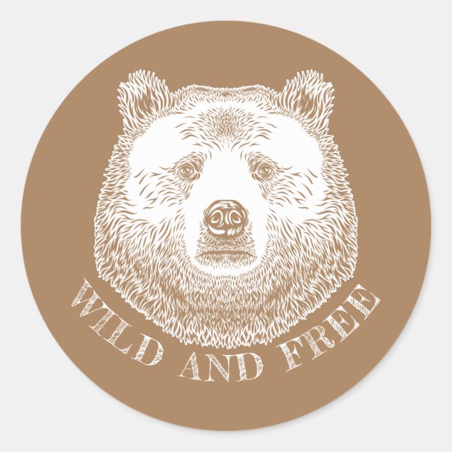 Pegatina Redonda Cabeza De Oso, Silvestre Y Libre, Ilustracion Derr (Anverso)