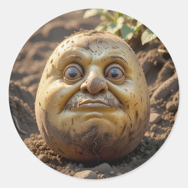 Pegatina Redonda Cabeza De Papa Grumpy En Suciedad (Anverso)