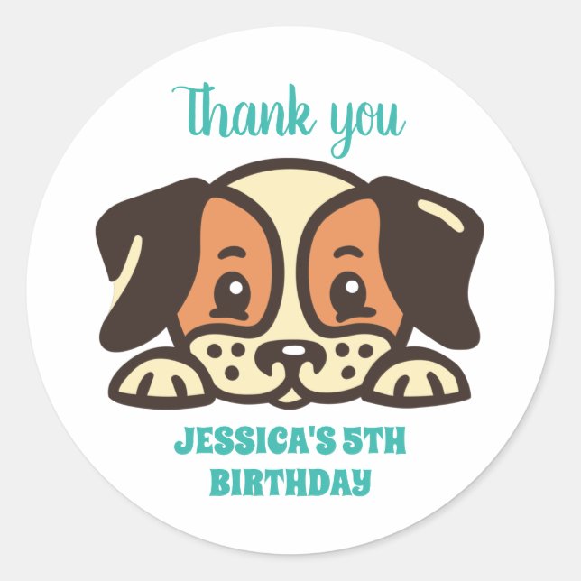 Pegatina Redonda Cabeza de Perro Cutto Personalizado de cachorros N (Anverso)