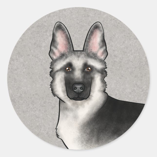 Pegatina Redonda Cabeza de perro de pastor alemán plateado (Anverso)
