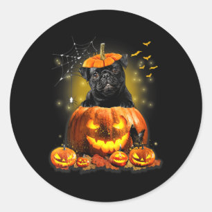 Pegatina Redonda Cabeza de perro pug negro de mujer espeluznante ca