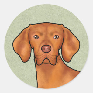 Pegatina Redonda Cabeza de perro puntero de dibujos animados Vizsla