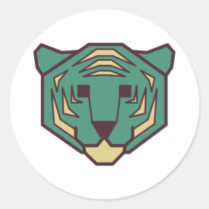 Pegatina Redonda Cabeza de tigre azul