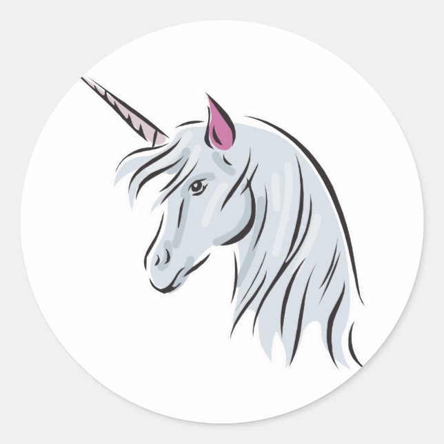 Pegatina Redonda cabeza de unicornio blanco (Anverso)