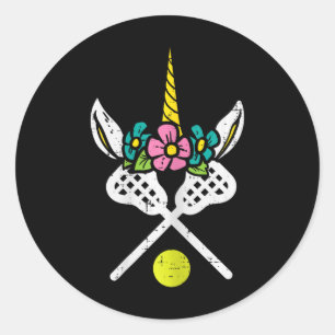Pegatina Redonda Cabeza de unicornio Lacrosse Funny Lax Deportes Mu