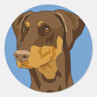 Pegatina Redonda Cabeza del Doberman, rojo, Uncropped