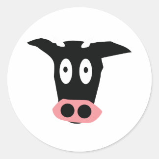 Pegatina Redonda cabeza divertida de vaca cómica