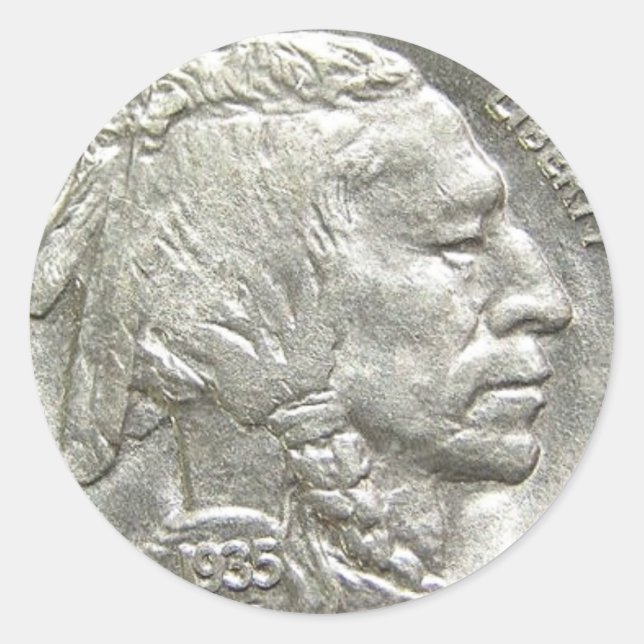 PEGATINA REDONDA CABEZA INDIA NICKEL (Anverso)