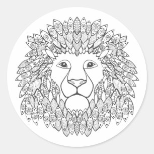 Pegatina Redonda Cabeza inspirada 3 del león
