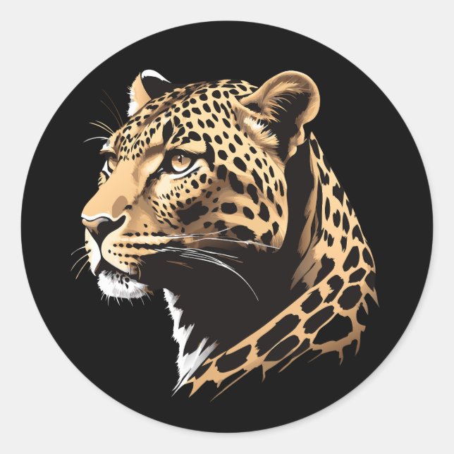 Pegatina Redonda Cabeza leopardo (Anverso)