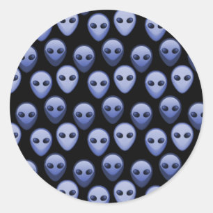 Pegatina Redonda Cabezas alienígenas azules