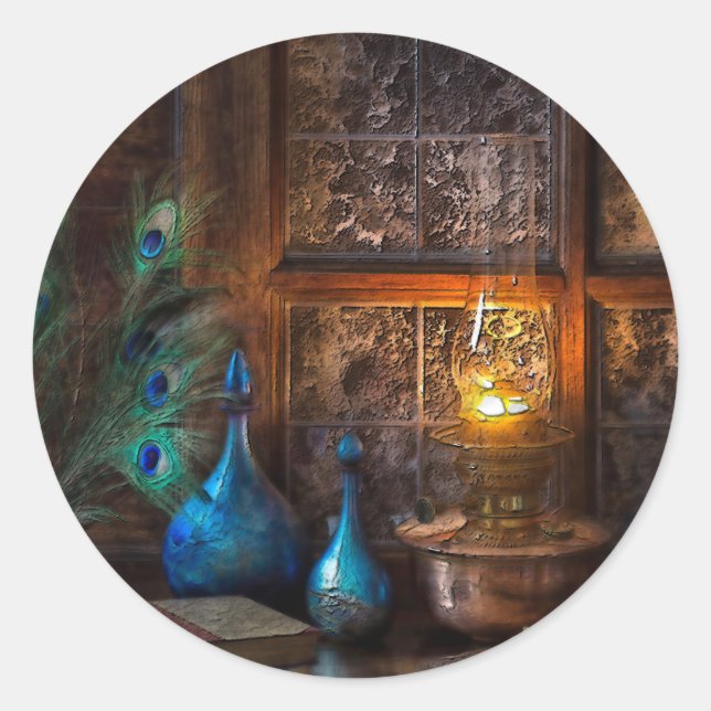 Pegatina Redonda Cabina de ambiente rústico lamplight escena crema  (Anverso)