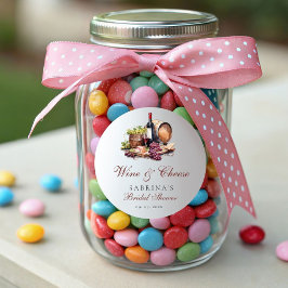 Pegatina Redonda Cabina de embutido Ducha de novia de vino y queso