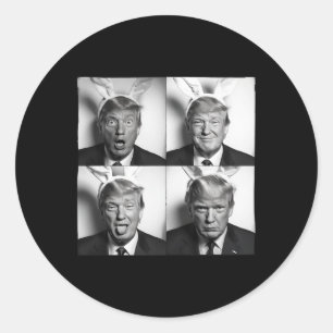 Pegatina Redonda Cabina de Fotos de Trump con Orejas de Conejo de P