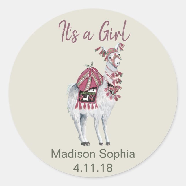 Pegatina Redonda Cabina de llama elegante de color beige (Anverso)